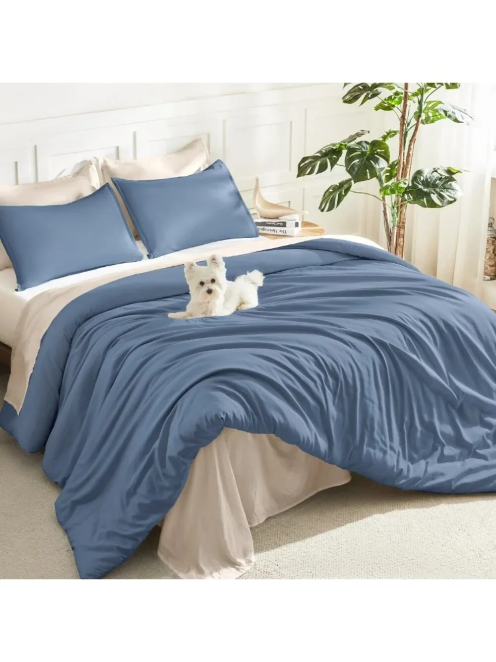 Lightweight Haze Blue Full Comforter Set, 3-Piece Solid Bedding for Cozy Sleep